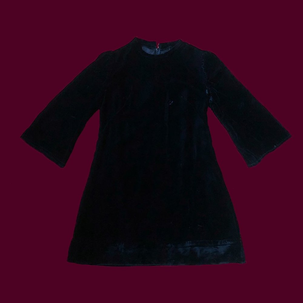 Vintage 1960s Black Velvet Mini Dress